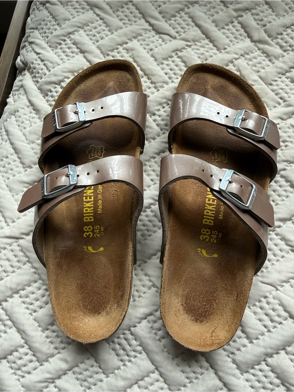 Birkenstock Two-Strap Sandals in Shimmery Taupe